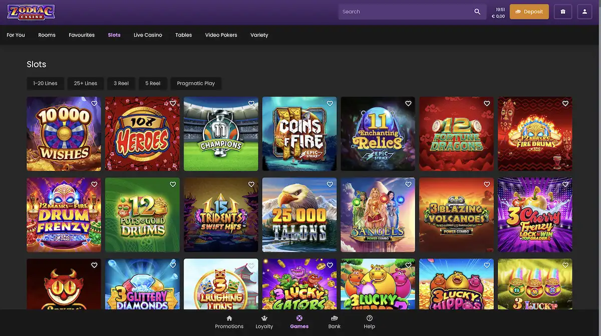 casino hry v Zodiac Casino